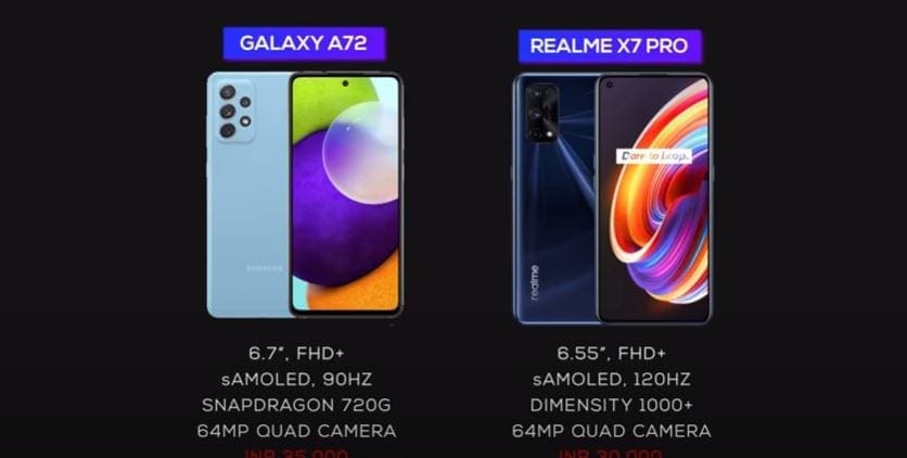 Galaxy A72 VS Realme X7 Pro Ultimate Comparison